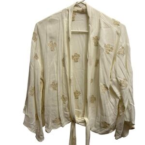 Mystree Cream Embroidered Kimono